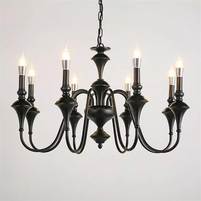 French Retro Mid-Century Black Chandeliers for Bedroom, Living Room, or Restaurant