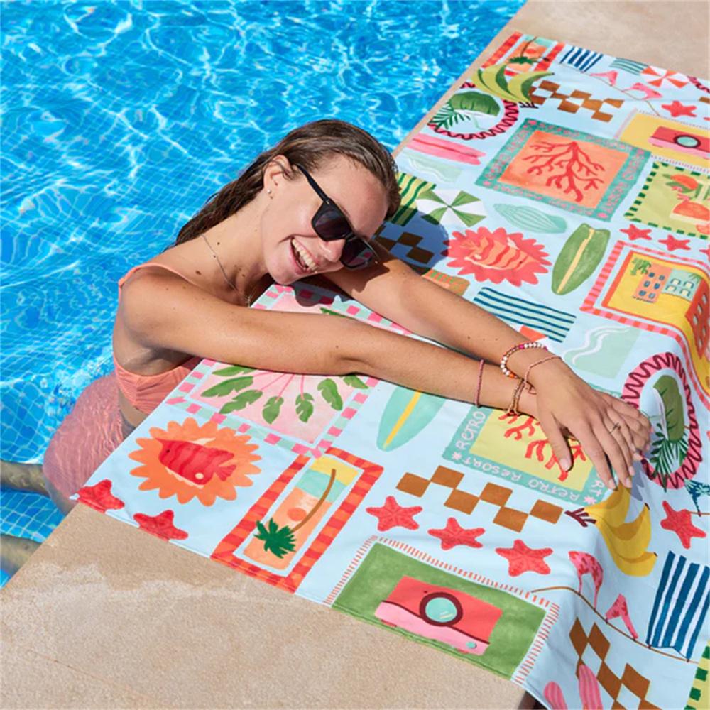 Bequemes Strandtuch, tropische Sommer-Collage-Print Schnelltrocknendes Handtuch für Strand, Pool, Reisen und Urlaubs-Freizeit