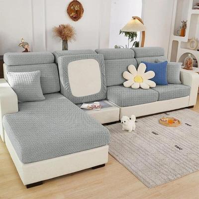 Elastiska sofföverdrag Enfärgade Jacquard Soffkuddar Sittöverdrag Avtagbara L-formade Sofföverdrag Vardagsrum Husdjur Barn Hem