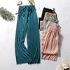2025 Spring Summer Women's Ice Silk Chiffon Pleated Wide-Leg Loose Casual Long Pants