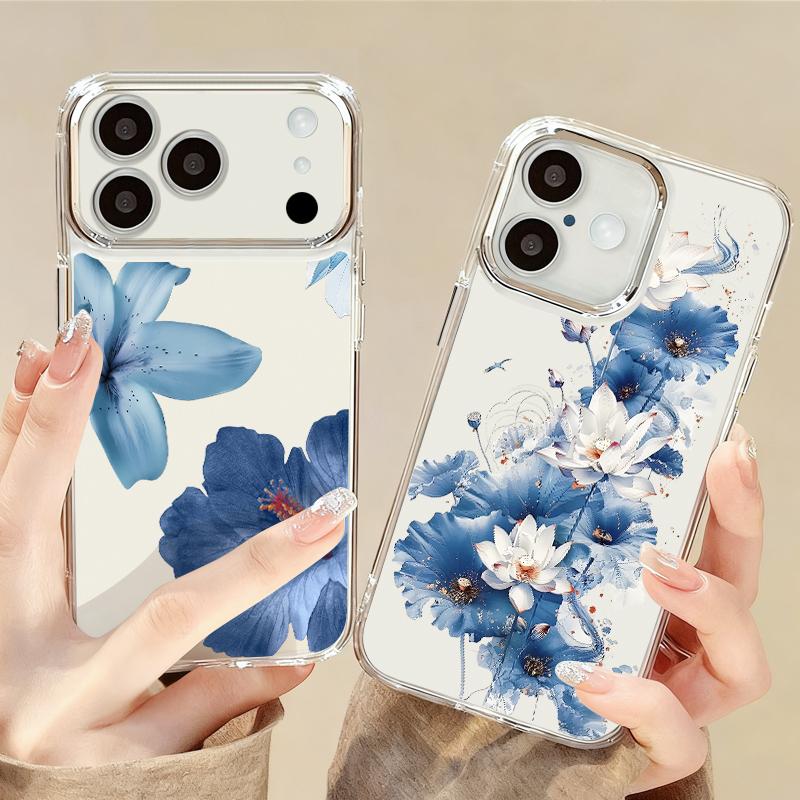 Colorful Flowers Print Case For iPhone 17 Pro Max iPhone 16 15 14 13 Pro Max 11 17e 16e Plating Lens Frame Clear Soft Silicone Back Cover
