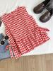 Retro Plaid Sleeveless Ruffle Vest with Bow Tie for Women