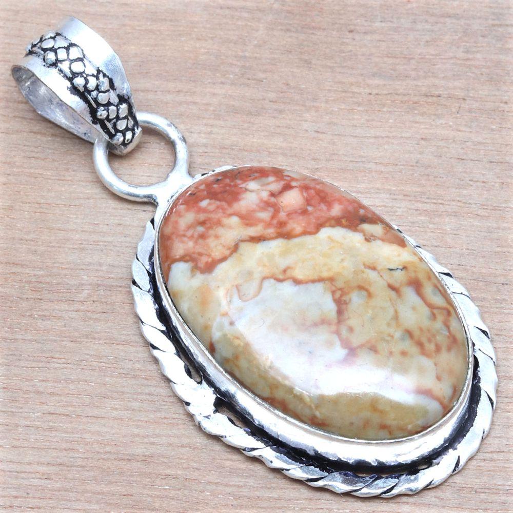 Pendant Designer Jasper Gemstone Handmade Mother Day Silver Jewelry 2"