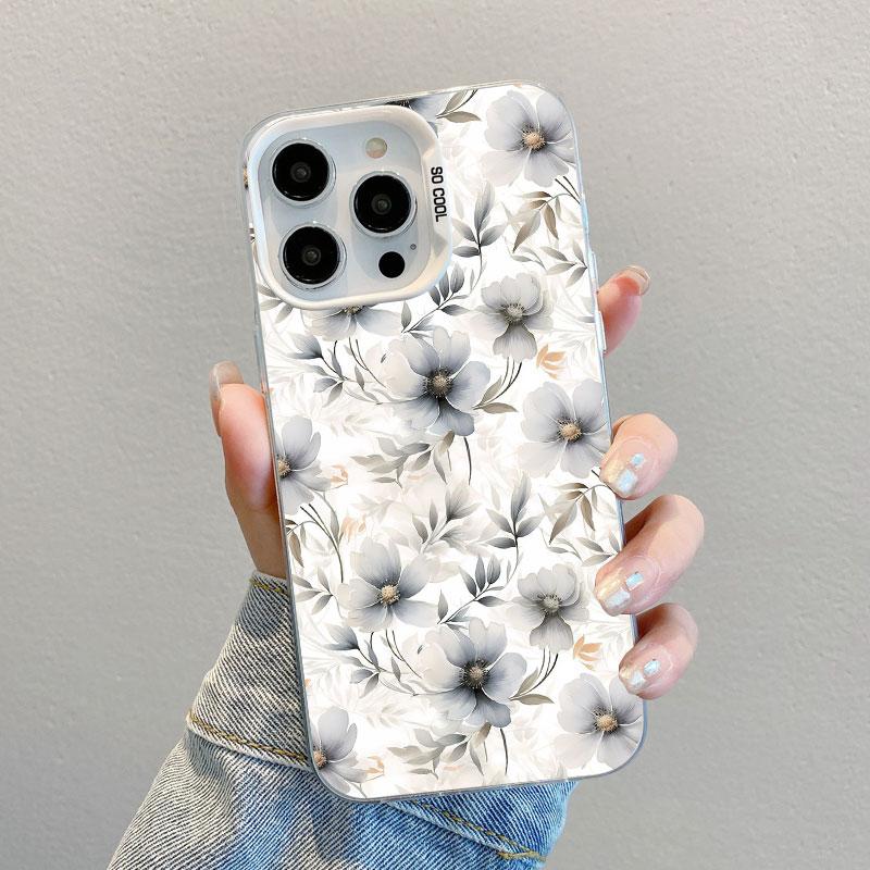 Cute Blue And White Porcelain Floral Phone Case For iPhone 11 12 Pro Max 16 15 14 13 Pro Max Plus 13 Mini Shockproof Laser Cover