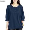 ZANZEA Women Crochet Patchwork Round Neck Casual Half Sleeve Blouse