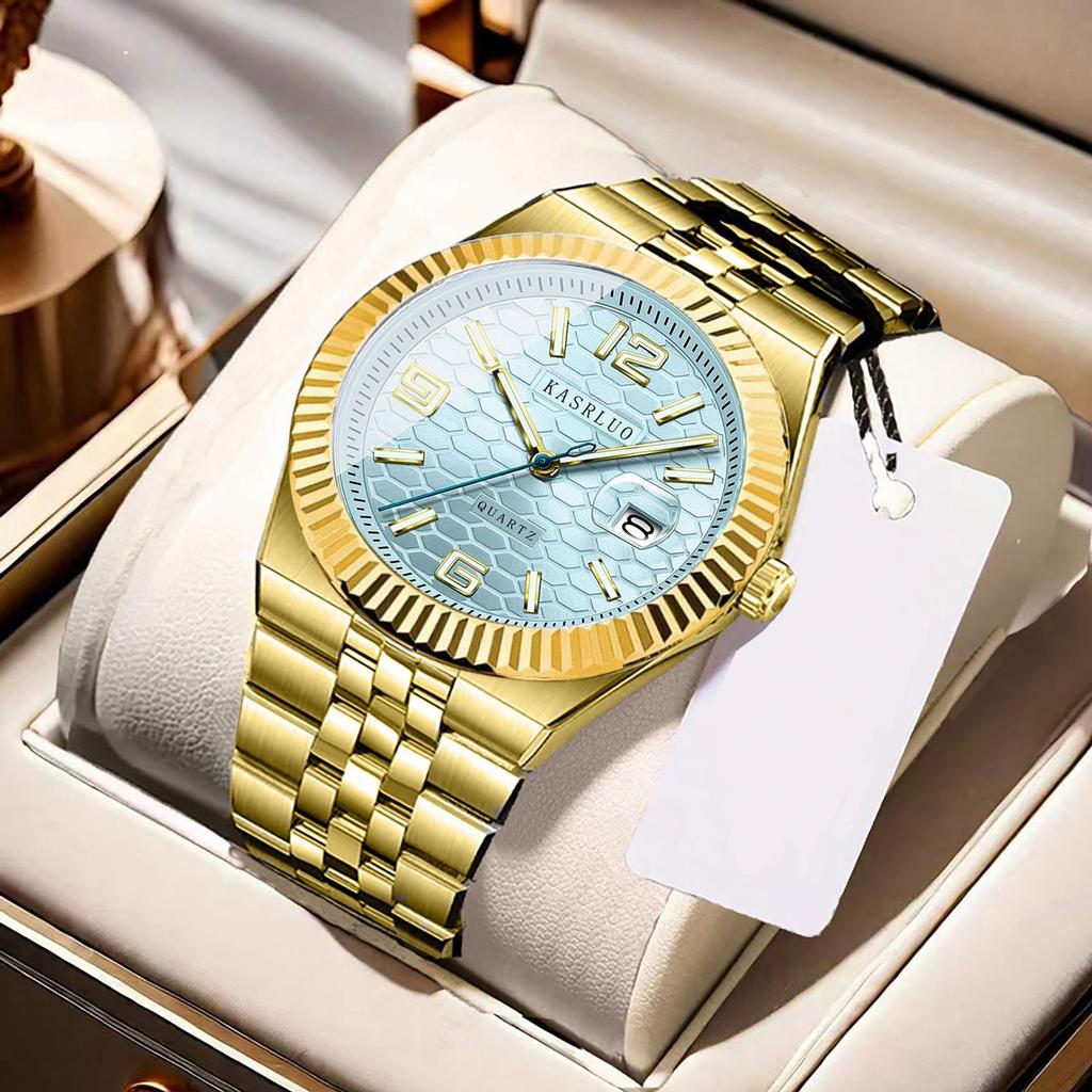 Men'S Watch Stainless Steel Waterproof Non-Mechanical Luminous Calendar Fashion Steel Belt Quartz Watch