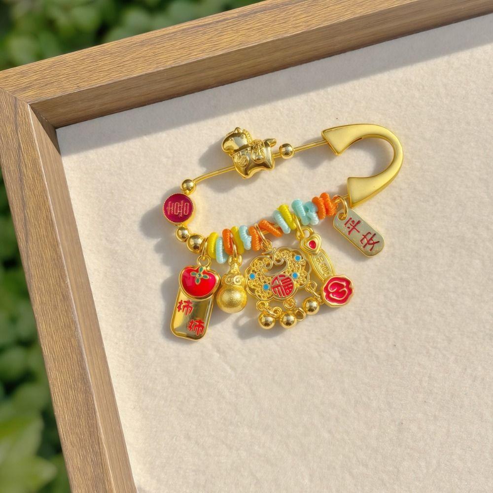 Gold Color Zodiac Horse Brooch Pendant Pony Sand-plated Ornaments Guardian Brooch  Newborn Baby