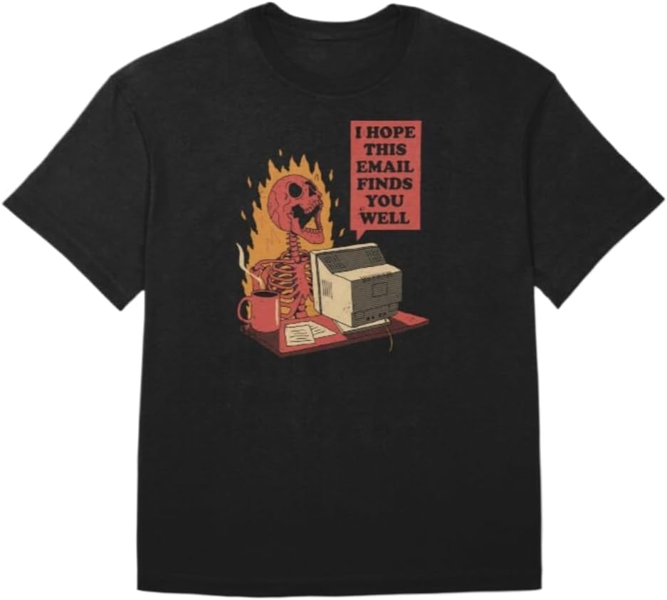 

Funny Office Burnout Email Humor Skeleton Graphic T-Shirt Unisex 100% Cotton Crew Neck Short Sleeve Casual Tee S разноцветный
