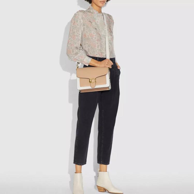 Coach Tabby 28 Color Block Classic C Buckle Leather And Snake Skin Detail Shoulder Bag Women Shoulder Bag Khaki Chalk-White 75800-B4L7M
