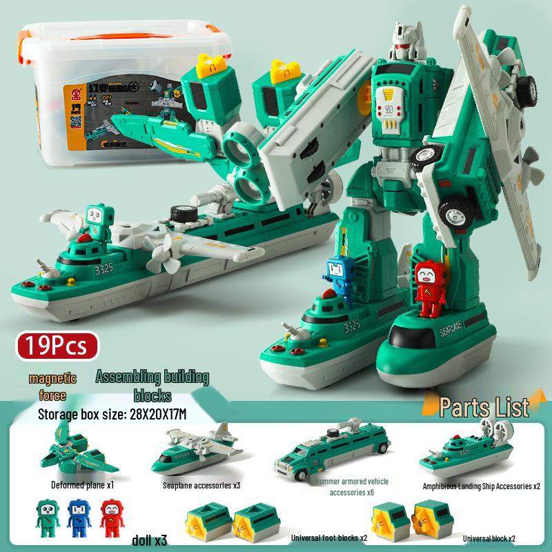 Children's Magnetic Transforming Robot Building Blocks Toy Set