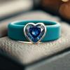 Blue Silicone Ring Heart Blue CZ, Soft Stretchable Band, Hypoallergenic Waterproof Sweatproof Jewelry for Women Daily Use