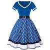 Women's Fashion Casual Vintage V Neck Short Sleeve Zpper Waist Print Dress