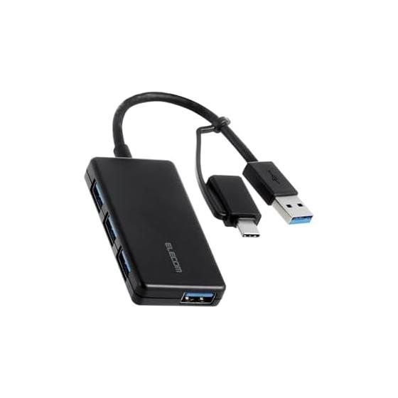 USB-хаб ELECOM USBHUB 5 Гбит/с Адаптер-преобразователь Type-C в комплекте Компактный 4-портовый Черный U3H-CA4004BBK
