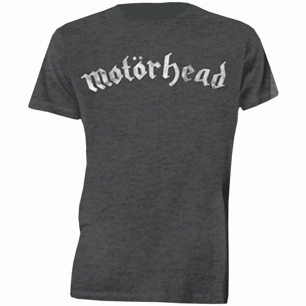 Motorhead T Shirt Distressed logo Official Mens Grey Tee Lemmy Classic Rock NEW L