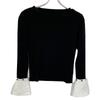 FOXEY 37143 Black Wool Round Neck Knit Top with White Cuffs Tops 38 blackUsed