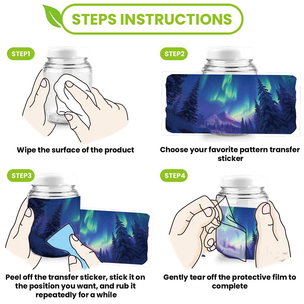 PVC DIY Heat Transfer Paper for UV Sublimation Cup Aurora Borealis 110x240mm 10 style 1pc/style 10pcs/set