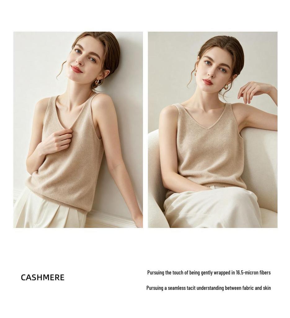 Lekasha Women's Pure Cashmere V-Neck Sleeveless Camisole