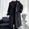 Trench Uomo Moda Soprabito Uomo Casual Slim Fit Antivento Cappotto Lungo Tinta Unita Maschile Autunno Homme Nero/Kaki/Verde scuro