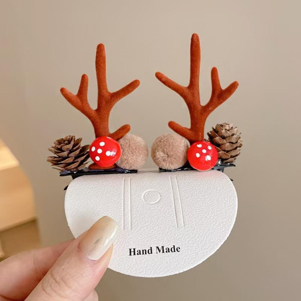 2pcs Assorted Christmas Reindeer Antler Hair Cute Pinecones Mushrooms Festive Accessories Holiday Parties Celebrations Hairpin