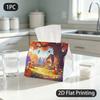 1pc Tissue Box, Anime Style Autumn Cottage Warm Joyful Pattern, 2D Flat Printing, Multi-Use, Folds Flat, Tissue Holder, for Cooking Spaces