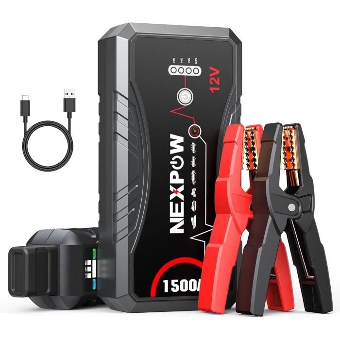 Arrancador de coche - NEXPOW - 1500A - Hasta 7.0L Gasolina - 6.5L Diésel - Recargable USB