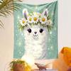 "Fluffy Alpaca with Daisy Flower Crown" Patterned Tapestry Decorative Wall Hanging, Home Bedroom Living Room Decor