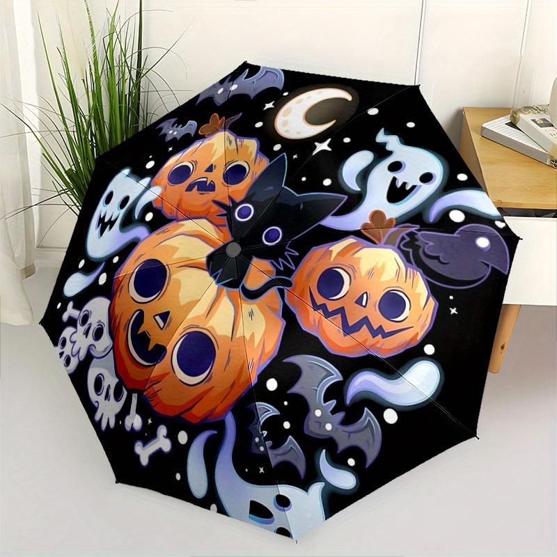 

1pc Halloween Theme Cat & Pumpkin Automatic Open/CloseUmbrella-CuteUmbrella with Cute Design, Portable 3-Fold Compact Umbrella for Men & Women, V