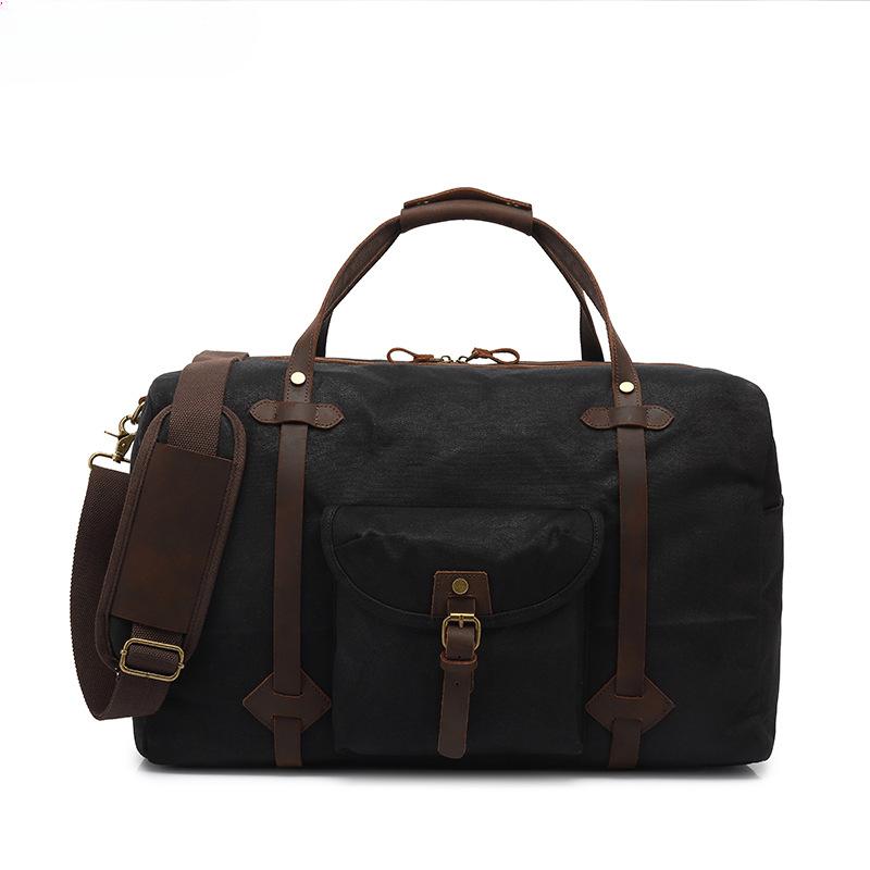 Waxed Canvas Luggage Leather Carry-on Travel Bag Casual Men's Bag Single Shoulder Crossbody Travel Bag