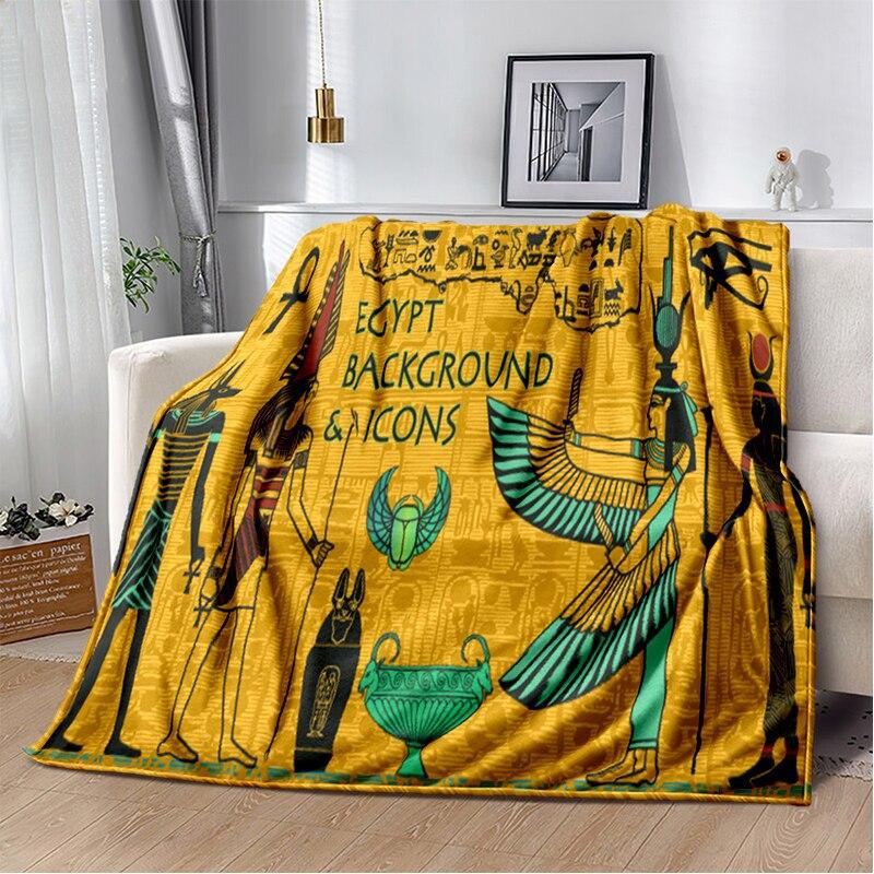 Ancient Egyptian Symbols Digital-printed Polyester Bedroom Velvet Flannel Cover Blanket Fleece Soft Sofa Cover Blankets for Beds