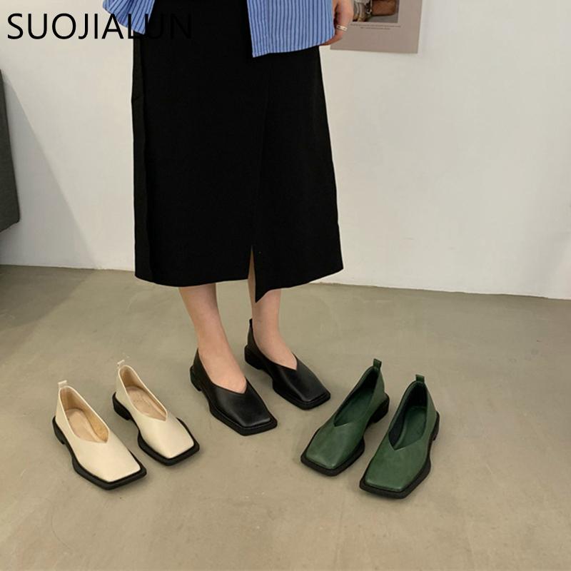Fashion SUOJIALUN 2025 Spring New Flat Shoes Square Toe Square Toe Shallow Mouth Slip On Loafers Ladies Casual Shoes Zapatos Mujer