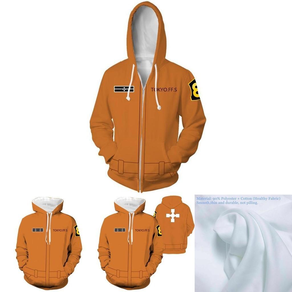 Unique Anime Fire Force Men Hooded Zipper Sweatshirts Cozy Pullover Cosplay Costume