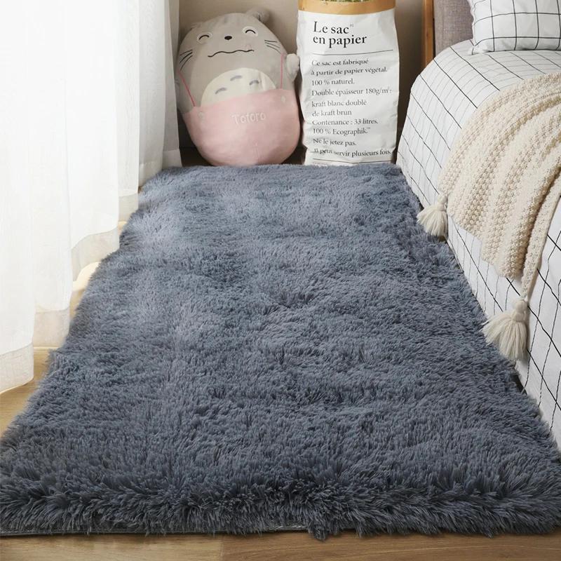 Ultra Soft Fluffy Shag Area Rug, Solid Color Polyester Carpet, Non-Slip Rubber Backing, Machine Made, Stain Resistant, For Livin