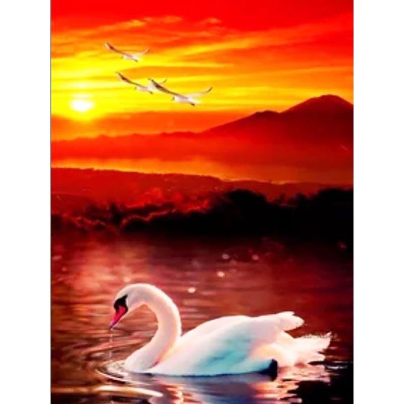 5D DIY Diamond Painting Dusk View Diamond Embroidery Swan Animal Cross Stitch Full Round Drill Manual Art Home Decor Gift