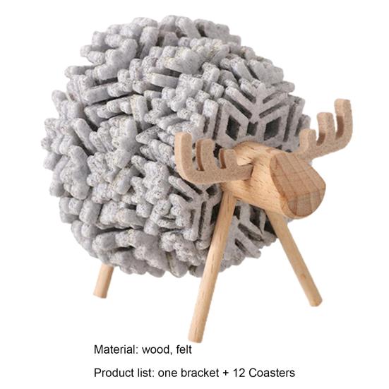 12Pcs/Set Cups Coaster Heat-insulated Thick Socked Reindeer Shaped Holder Felt Table Coaster Set for Home
