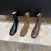 Niche Square Head Short Boots Women's 2025 New Korean Version Flat-bottomed Thin Boots Retro Chelsea Boots Martin Boots