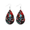 Halloween Themed Flower Skull Patterns Water Droplet Shaped Women Earrings