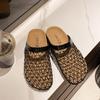 Mesh woven bag head half slippers women's summer wear 2025 new French skirt cool slippers Roman sandals women