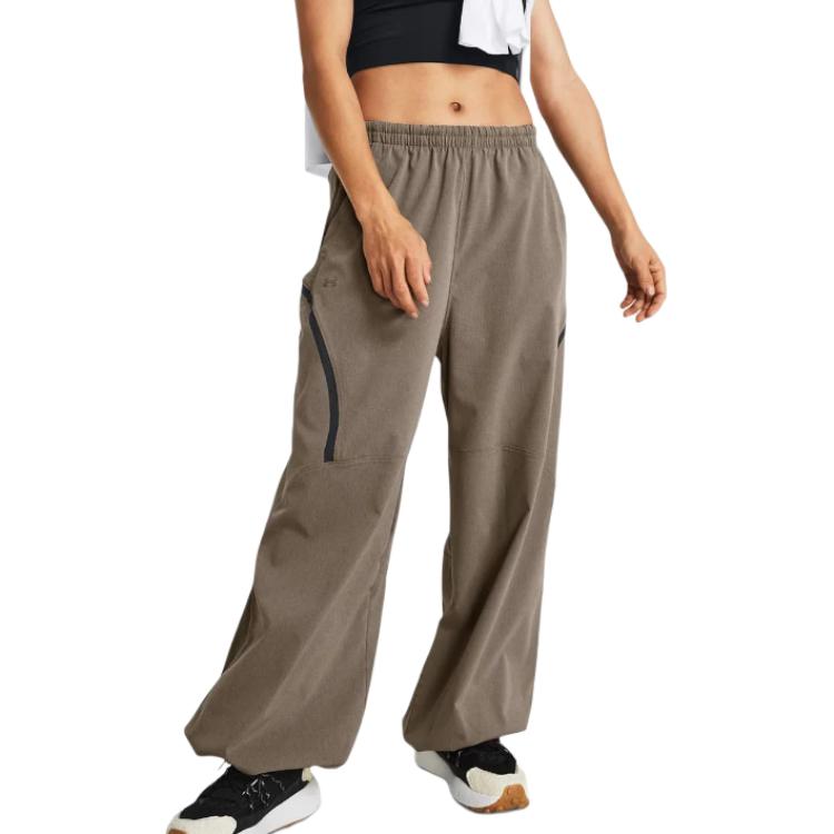 Under Armour UA Imparável Cor Sólida Cintura Média Caimento Solto Cordão Punho Calças Casuais Feminino bottoms Castanho-Oliva 1382740-200
