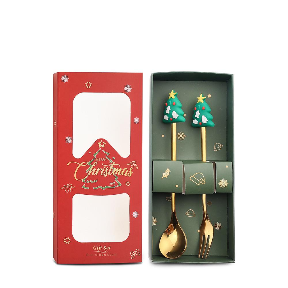 Christmas Dinnerware Set Golden Stainless Steel Spoon and Fork Set Cute Children's Gifts Rice Spoon Fruit Fork Table Accessories