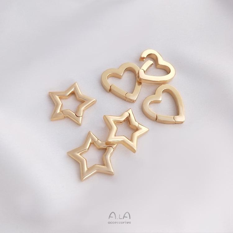 14K Gold-Filled Peach Heart Pentagram Spring Clasp Pendant for DIY Jewelry Necklace.