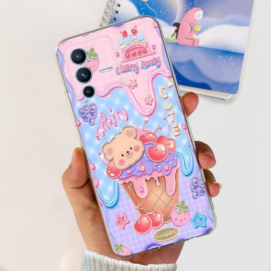 For Vivo V23 Pro V2132 Case For Vivo V23 5G V2130 V2303 Cover Fashion Flower Clear Silicone Phone Case For Vivo V23e V 23 Bumper