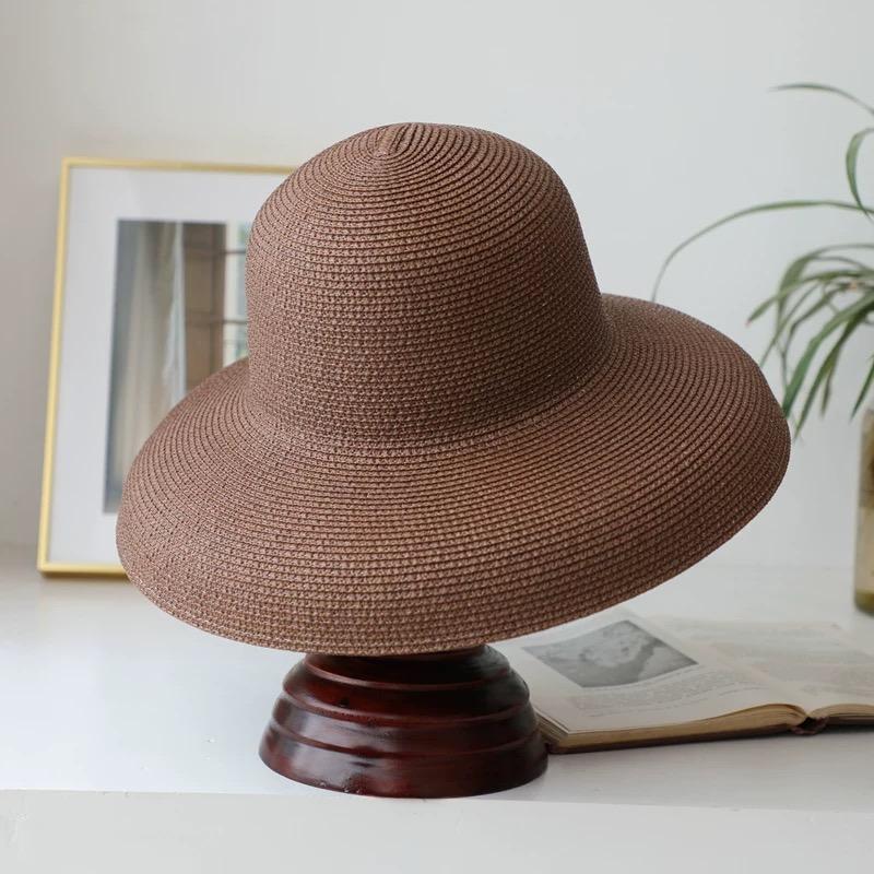 Sommer Hepburn Stil Vintage Design Großes Schirmstrohhut Damen Mädchen Einfarbige Strandurlaub Großer Sonnenschutz Gorra