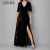 Fashion Summer Spring Solid Color Print Short Sleeve V-Neck Casual Dresses