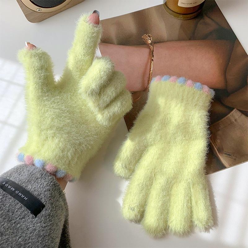 

Перчатки Женские Зимние Теплые Милые Желейные Бобы Капля Росы Пальцы Плюшевые Пять Пальцев Плюшевые Утепленные Велосипедные Студенческие One Size