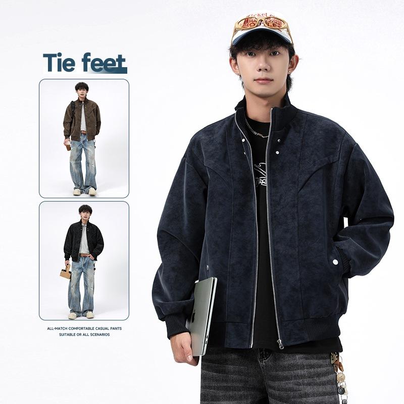 M-XL Spring and Autumn Men's Leather Jacket Season New Large Size Jacket Men's Lapel PU Leather Jacket Men's Corduroy Loose Trend Brand