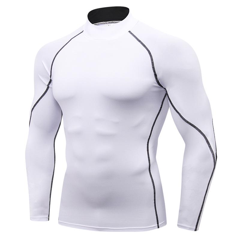 Men's High-Neck Fitness Sports T-Shirt Stretch and Quick-Drying Stand-Up Collar Sweater Long Sleeves