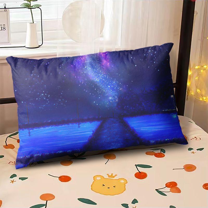 Starry Sky Sunset Sea Pillow,2D Night Scene Pillow Core and Case Set,Aesthetic Pillow for Student Dormitory