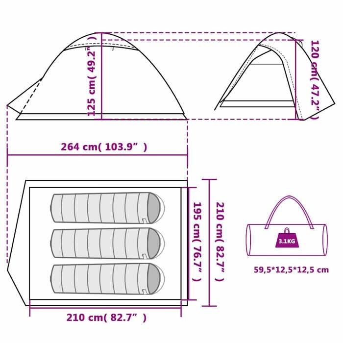 VidaXL 3 Person Camping Tent, Shade Tent with Carry Bag, Portable Awning with Sidewalls for 94331