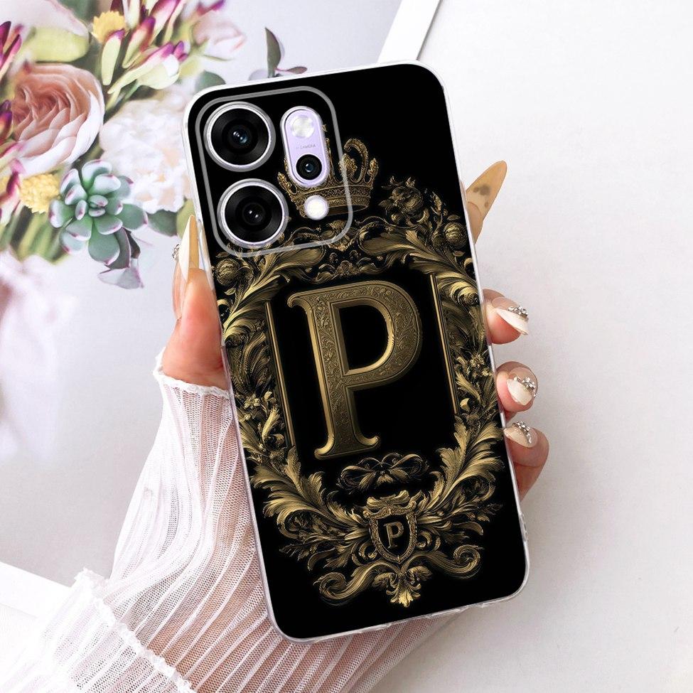 Transparent For Oppo Reno 14Pro CPH2739 PKZ110 Cover For Oppo Reno14 Pro Case Luxury Crown A-Z Letters 2D Flat Pattern
