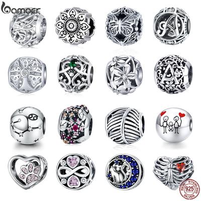 Bamoer 925 Silver Metal Round Beads for Women Jewelry Making Vine Charm Fit Original Bracelet DIY Jewelry BSC256